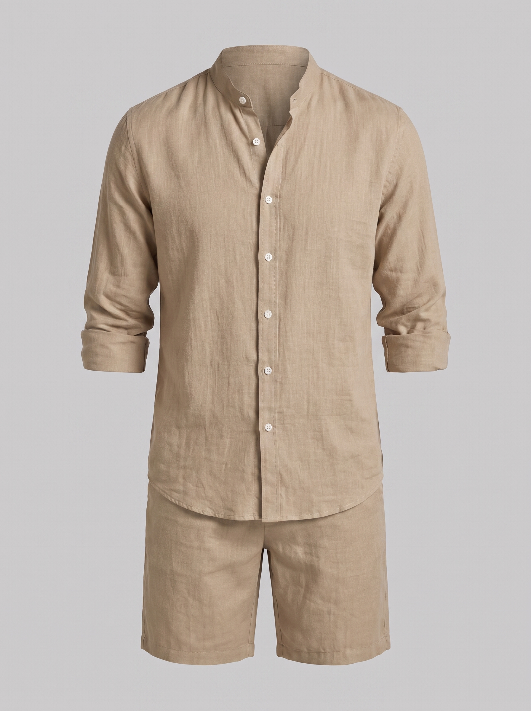 Men's Linen Band Collar Shirt and Shorts Co-ord Set