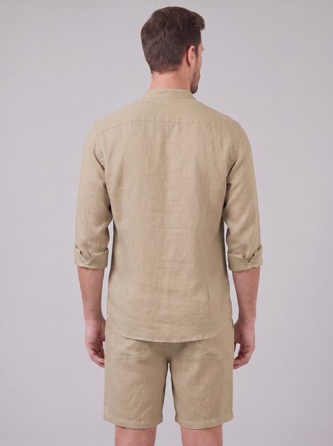 Men's Linen Band Collar Shirt and Shorts Co-ord Set
