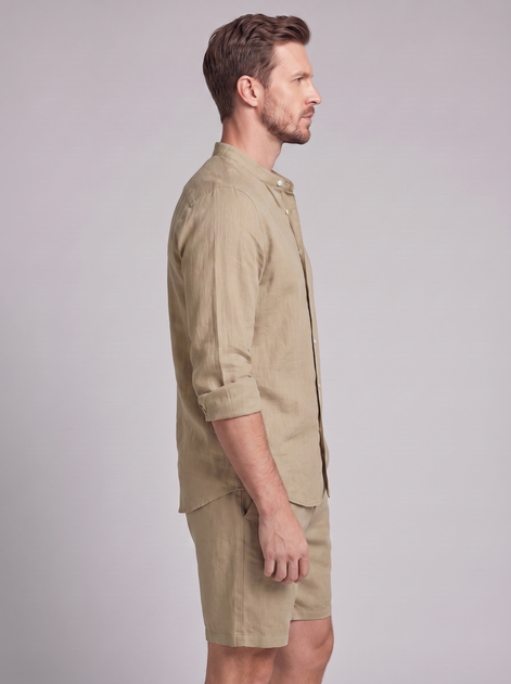Men's Linen Band Collar Shirt and Shorts Co-ord Set