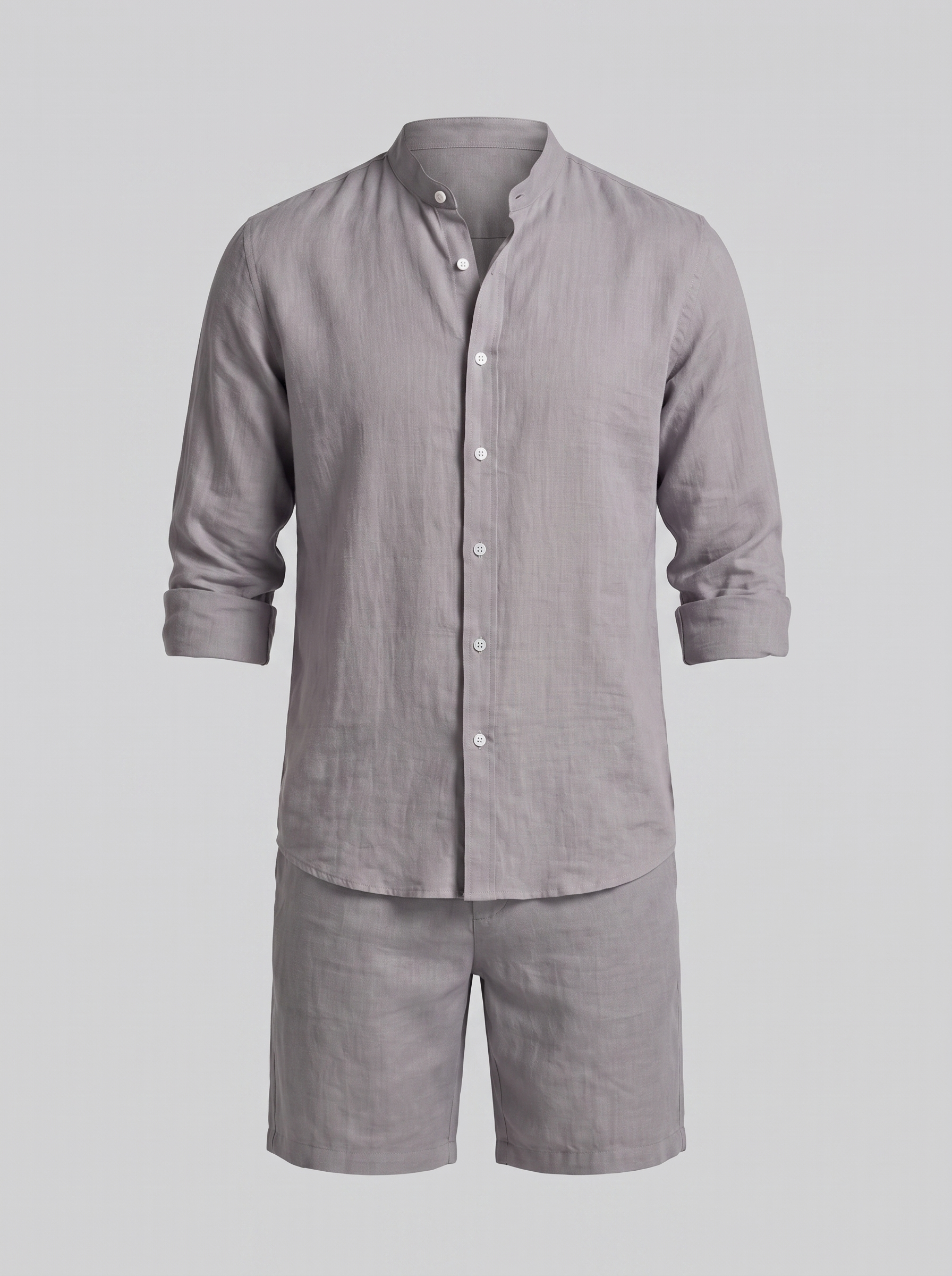 Men's Linen Band Collar Shirt and Shorts Co-ord Set