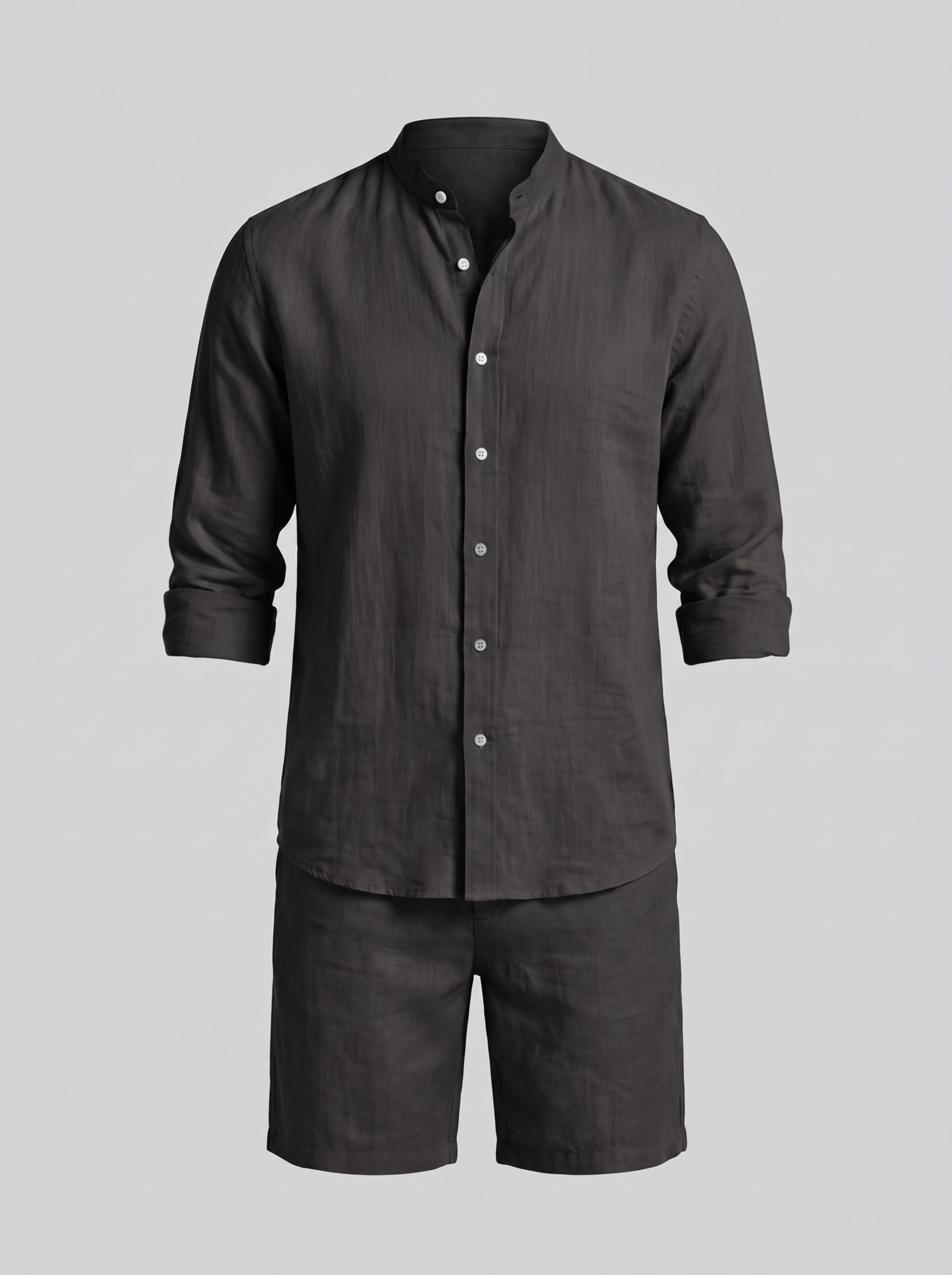 Men's Linen Band Collar Shirt and Shorts Co-ord Set