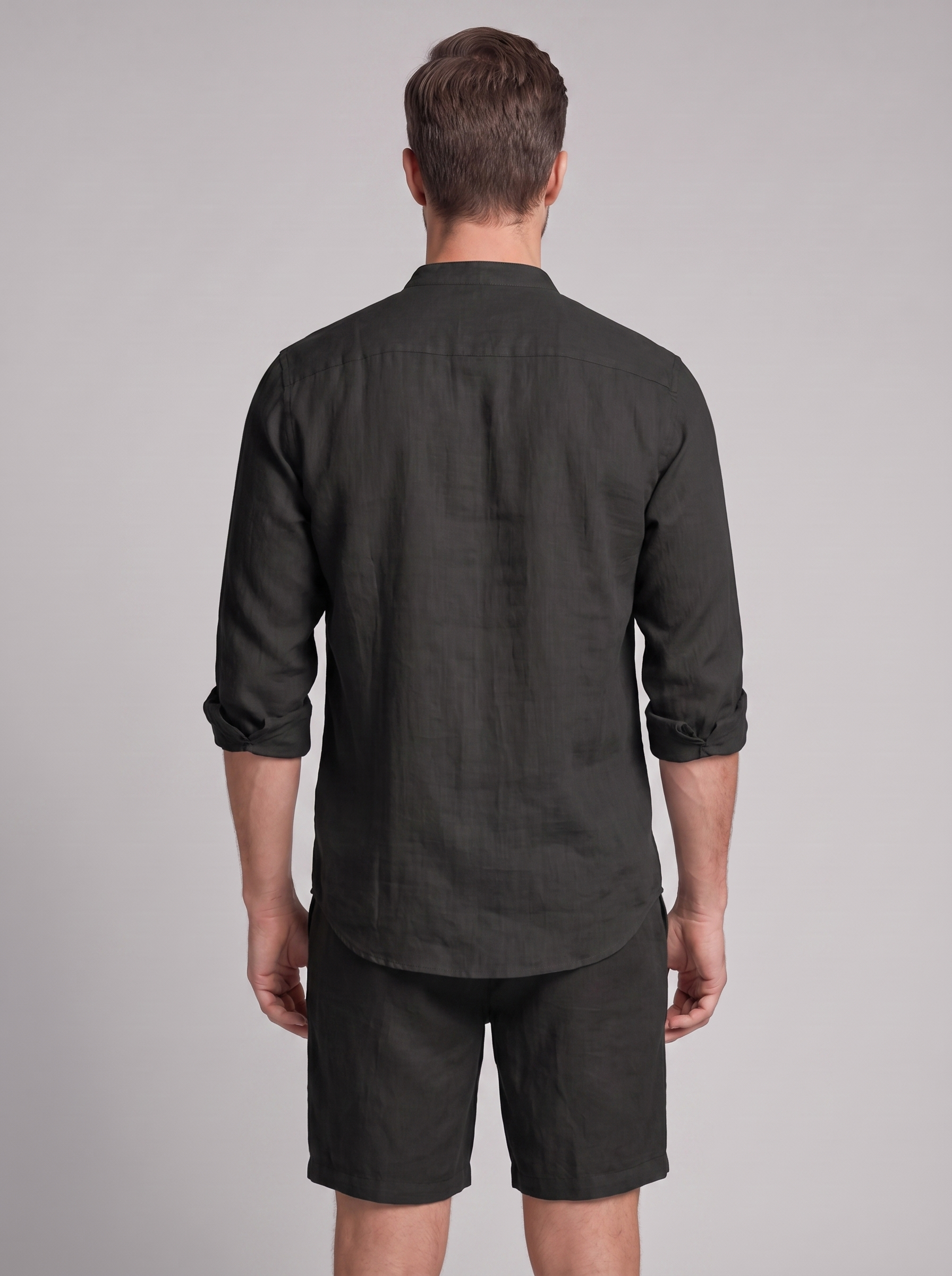 Men's Linen Band Collar Shirt and Shorts Co-ord Set