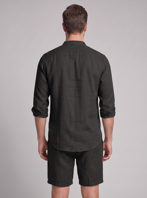 Men's Linen Band Collar Shirt and Shorts Co-ord Set
