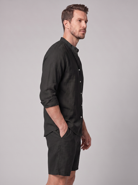 Men's Linen Band Collar Shirt and Shorts Co-ord Set