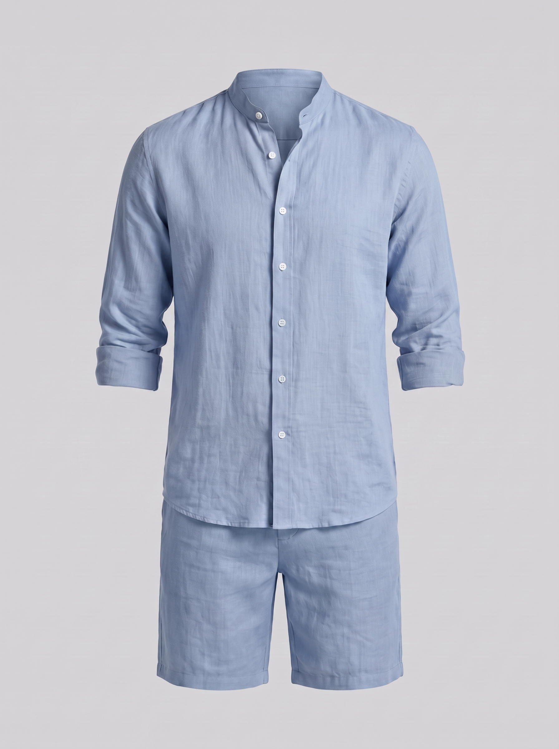 Men's Linen Band Collar Shirt and Shorts Co-ord Set