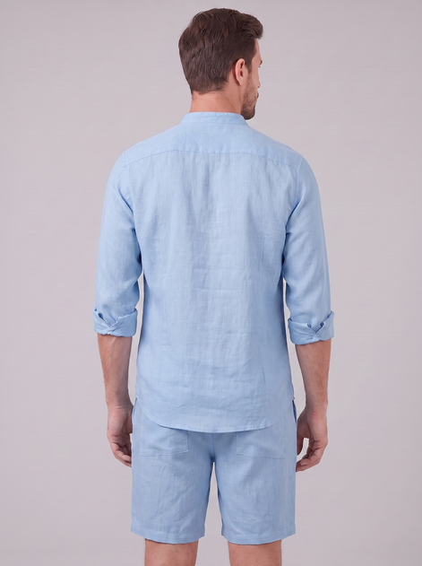 Men's Linen Band Collar Shirt and Shorts Co-ord Set