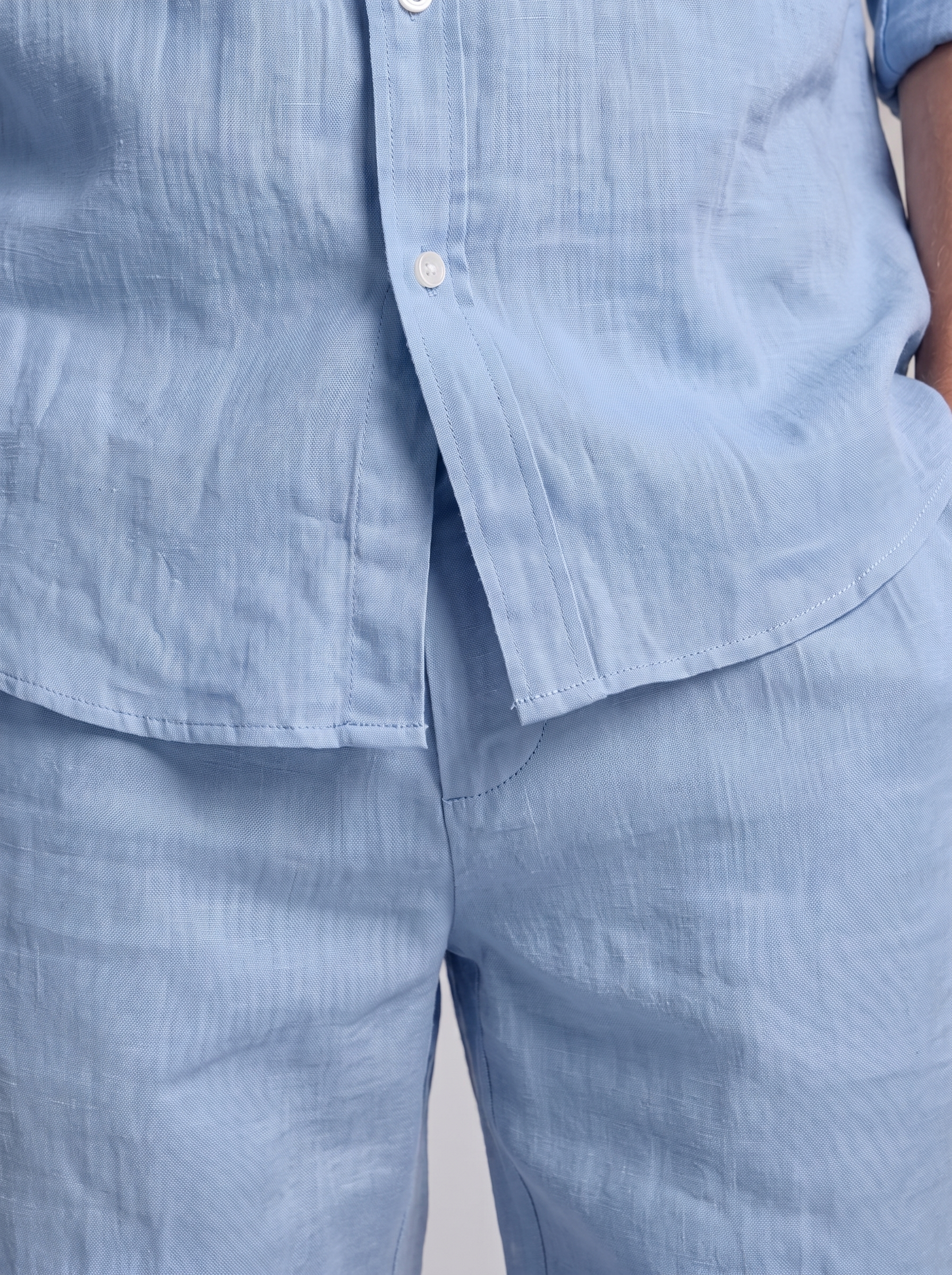 Men's Linen Band Collar Shirt and Shorts Co-ord Set