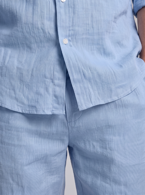 Men's Linen Band Collar Shirt and Shorts Co-ord Set