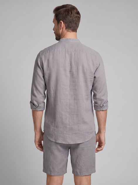 Men's Linen Band Collar Shirt and Shorts Co-ord Set
