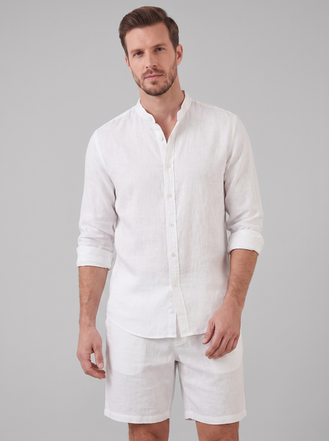 Men's Linen Band Collar Shirt and Shorts Co-ord Set