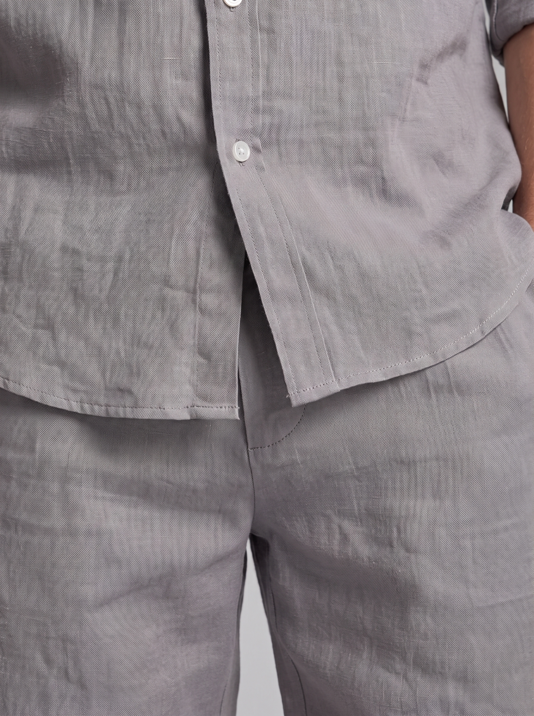 Men's Linen Band Collar Shirt and Shorts Co-ord Set