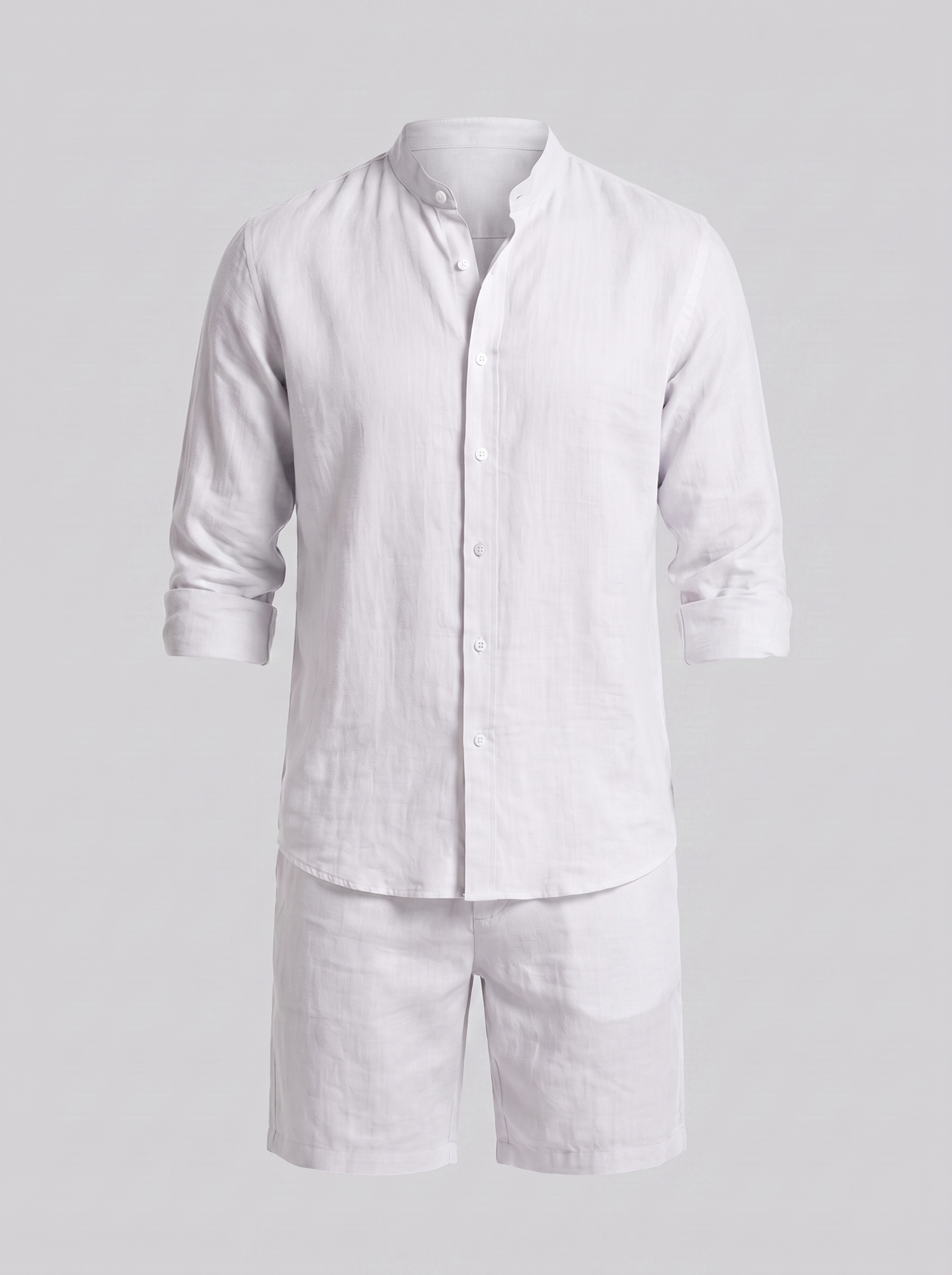 Men's Linen Band Collar Shirt and Shorts Co-ord Set