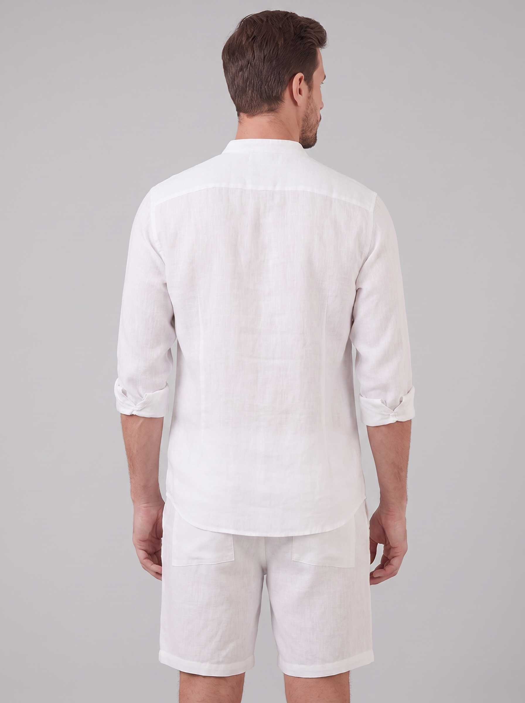 Men's Linen Band Collar Shirt and Shorts Co-ord Set