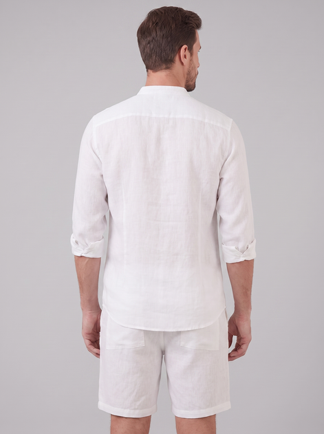 Men's Linen Band Collar Shirt and Shorts Co-ord Set