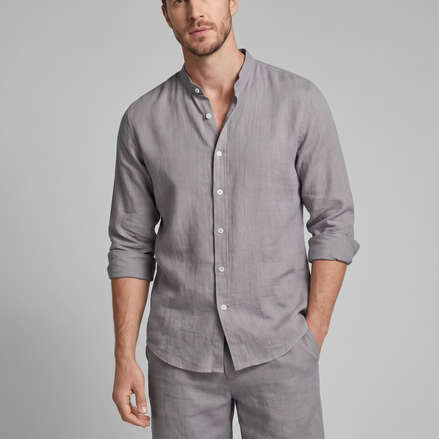 Men's Linen Band Collar Shirt and Shorts Co-ord Set