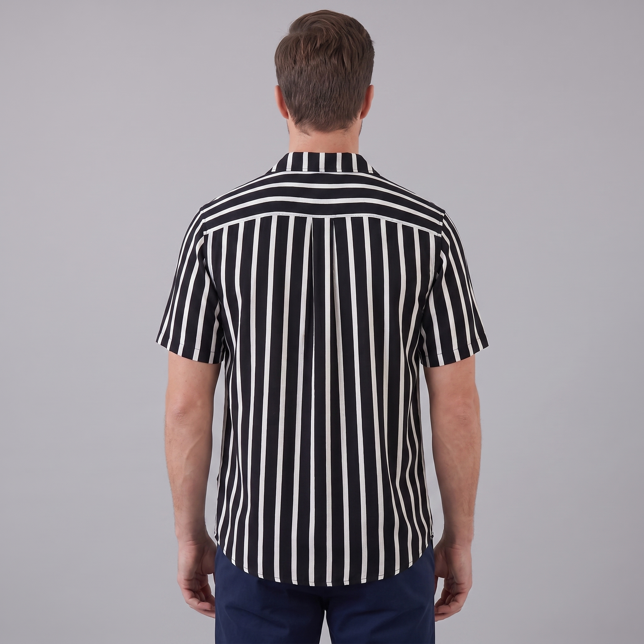 Men's Linen Blend Stripe Camp Collar Shirt