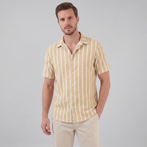 Men's Linen Blend Stripe Camp Collar Shirt