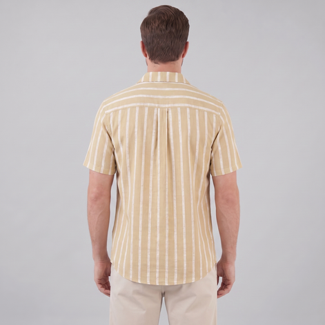 Men's Linen Blend Stripe Camp Collar Shirt