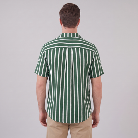 Men's Linen Blend Stripe Camp Collar Shirt