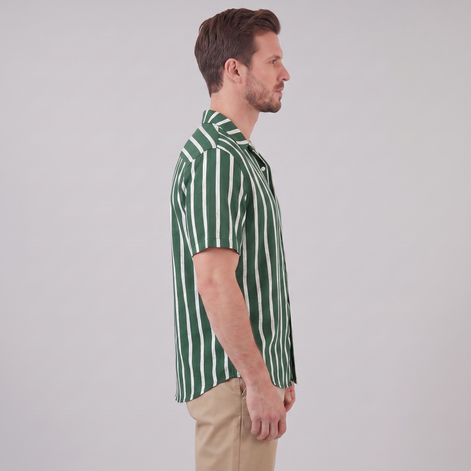 Men's Linen Blend Stripe Camp Collar Shirt