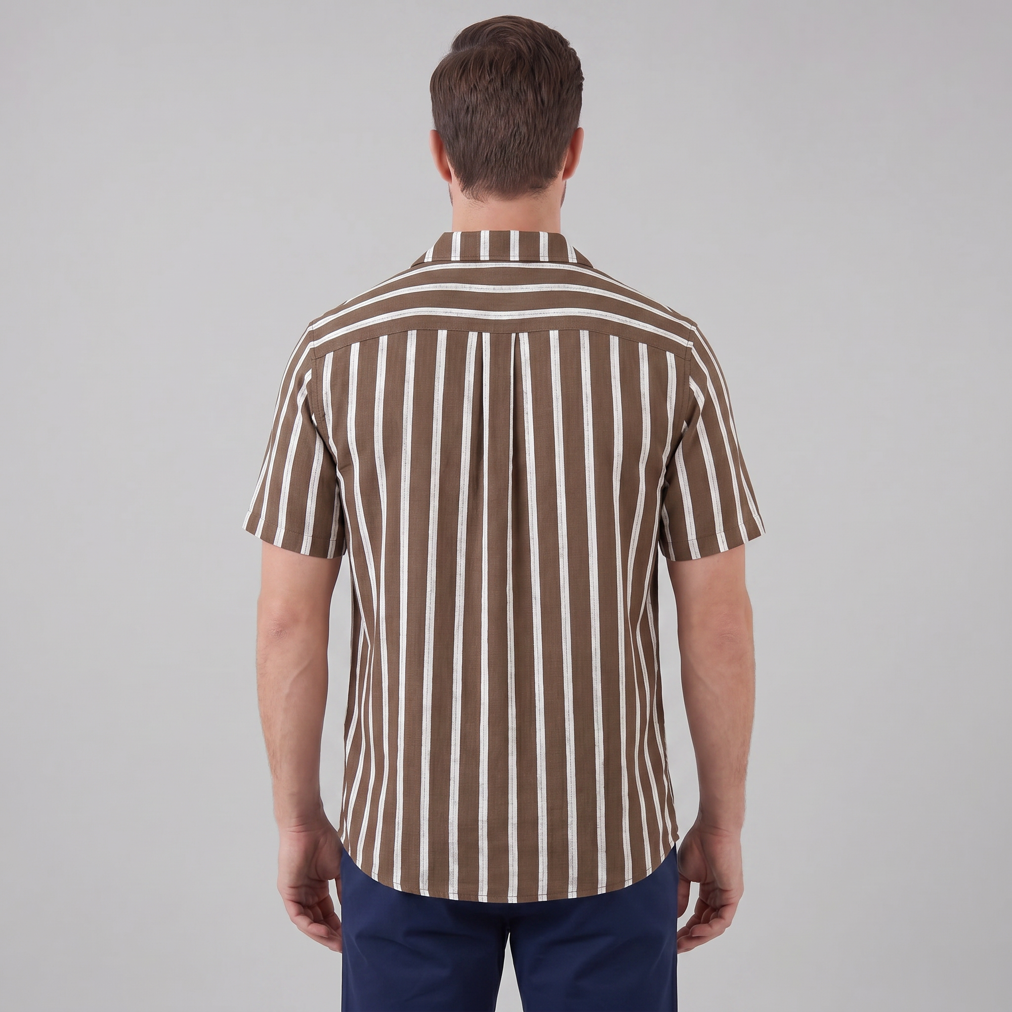 Men's Linen Blend Stripe Camp Collar Shirt