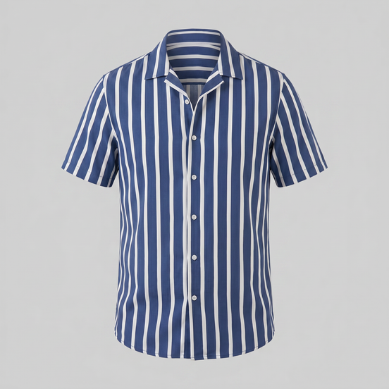 Men's Linen Blend Stripe Camp Collar Shirt