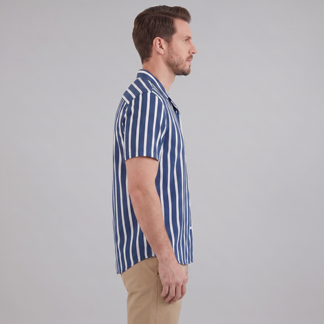Men's Linen Blend Stripe Camp Collar Shirt
