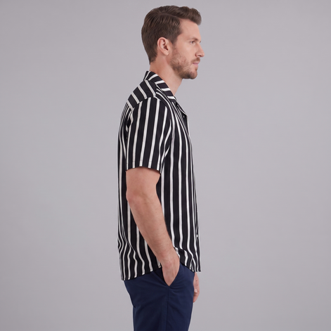 Men's Linen Blend Stripe Camp Collar Shirt