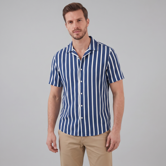 Men's Linen Blend Stripe Camp Collar Shirt