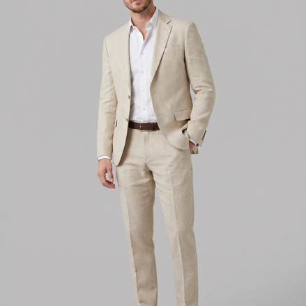 Men's Linen Blend Wedding Suit Set