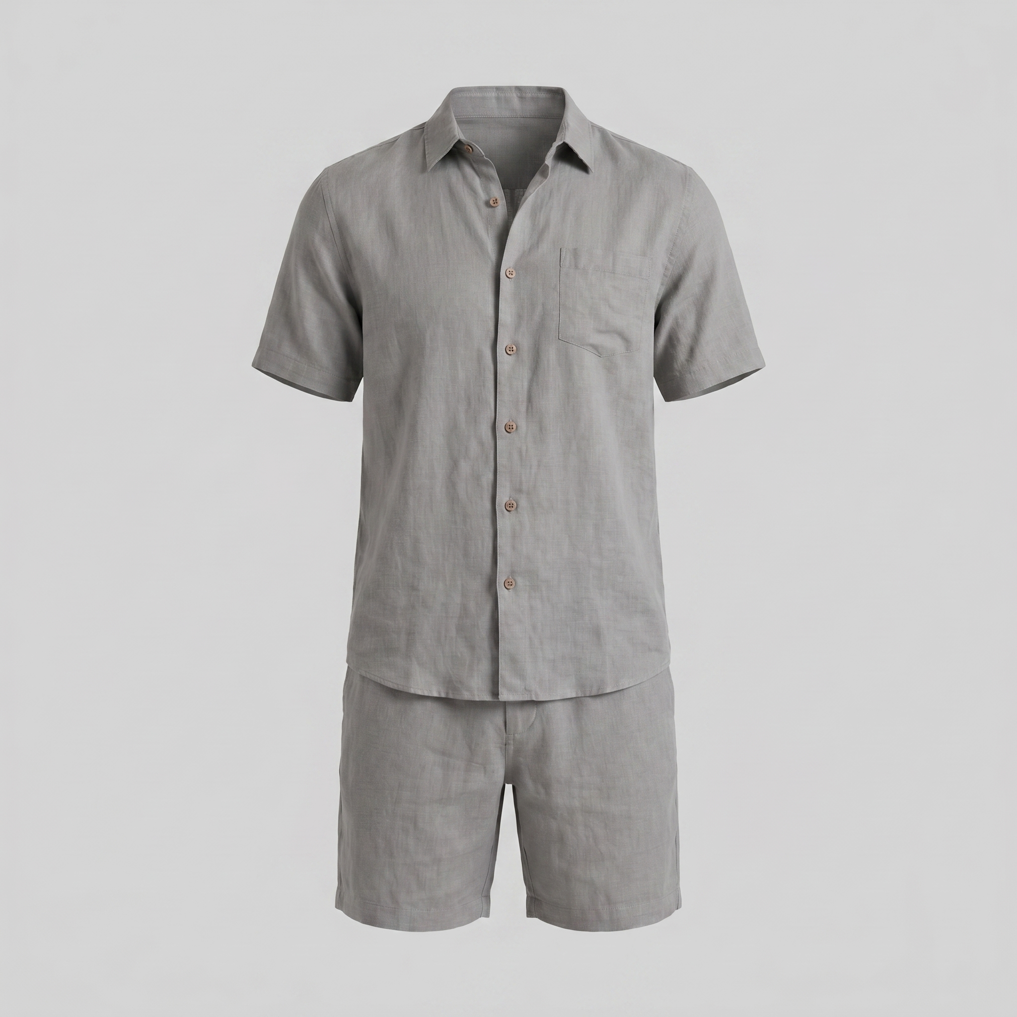 Men's Linen Camp Collar Shirt and Shorts Set