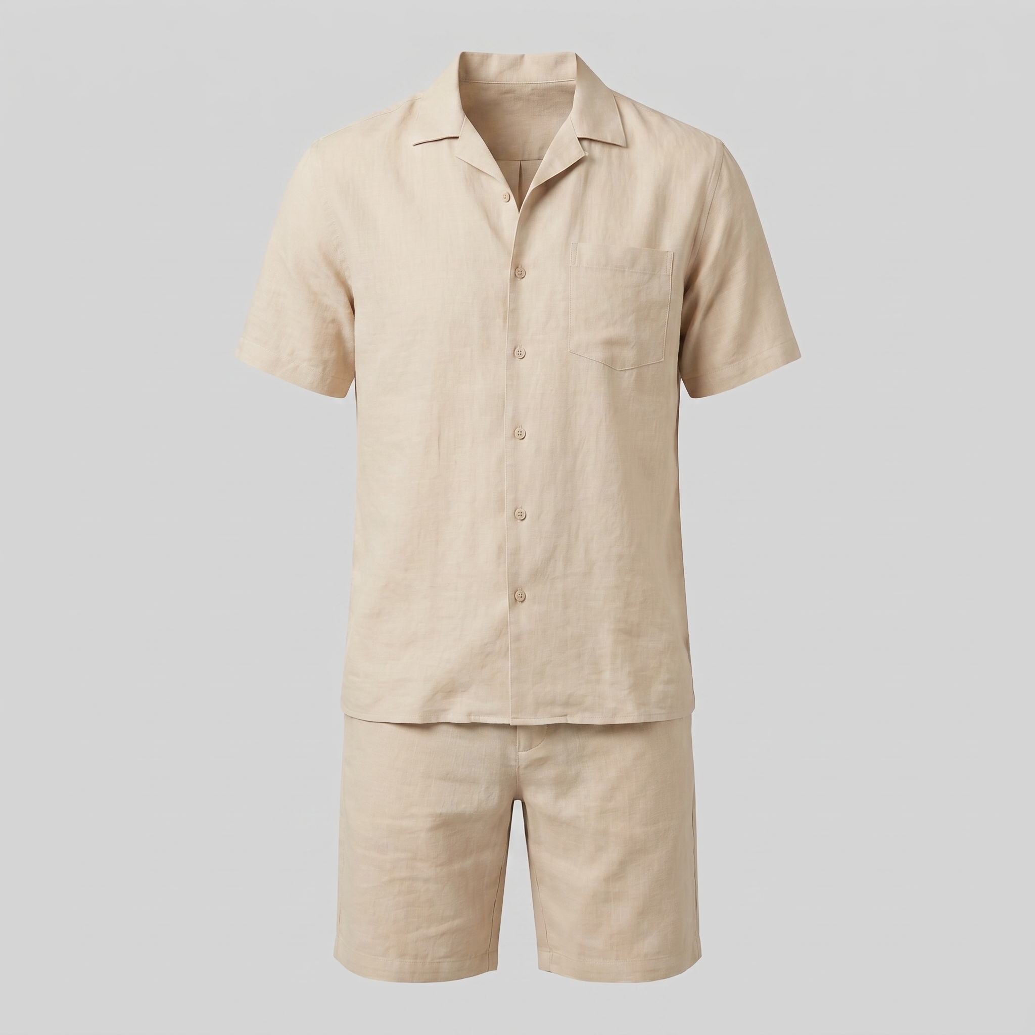 Men's Linen Camp Collar Shirt and Shorts Set