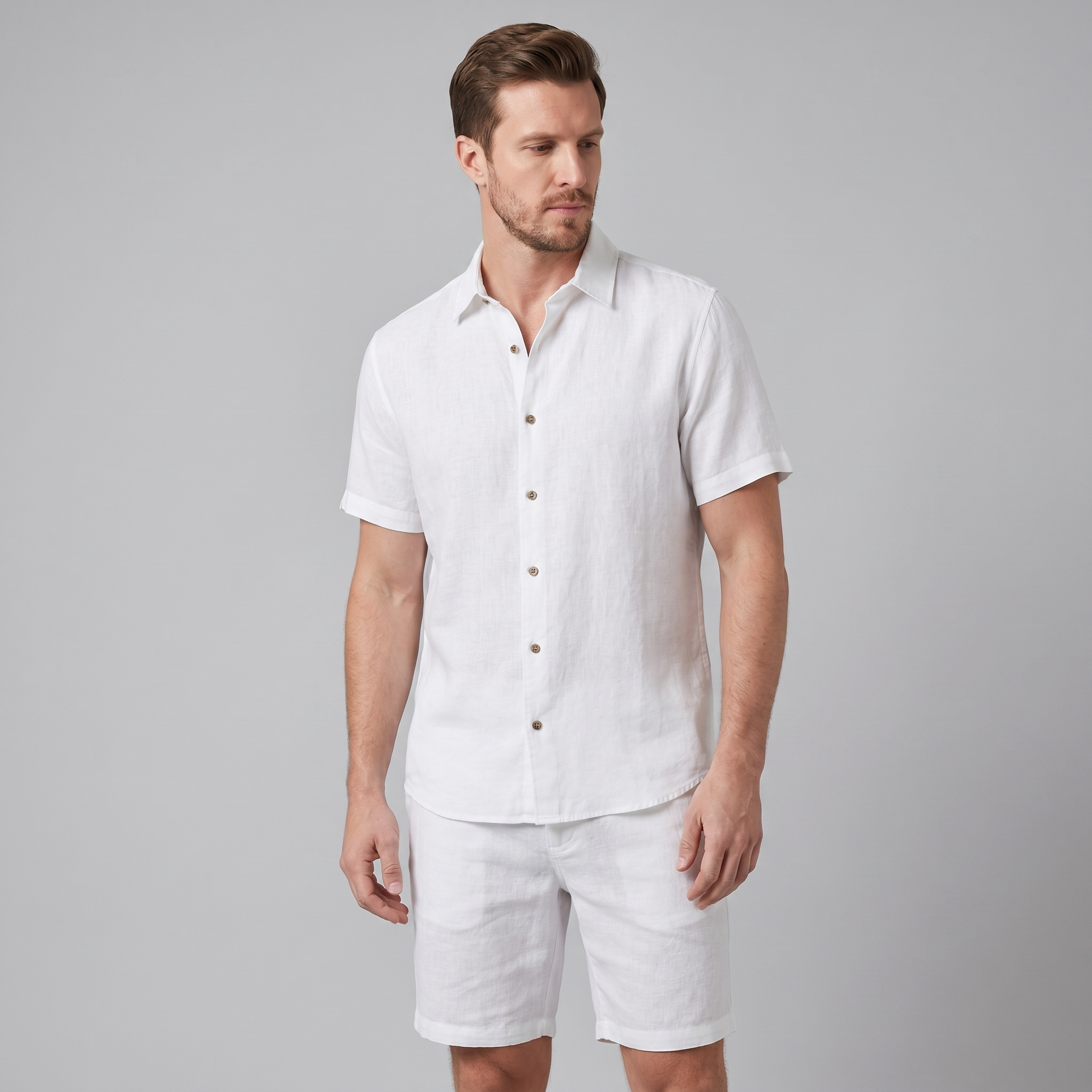 Men's Linen Camp Collar Shirt and Shorts Set