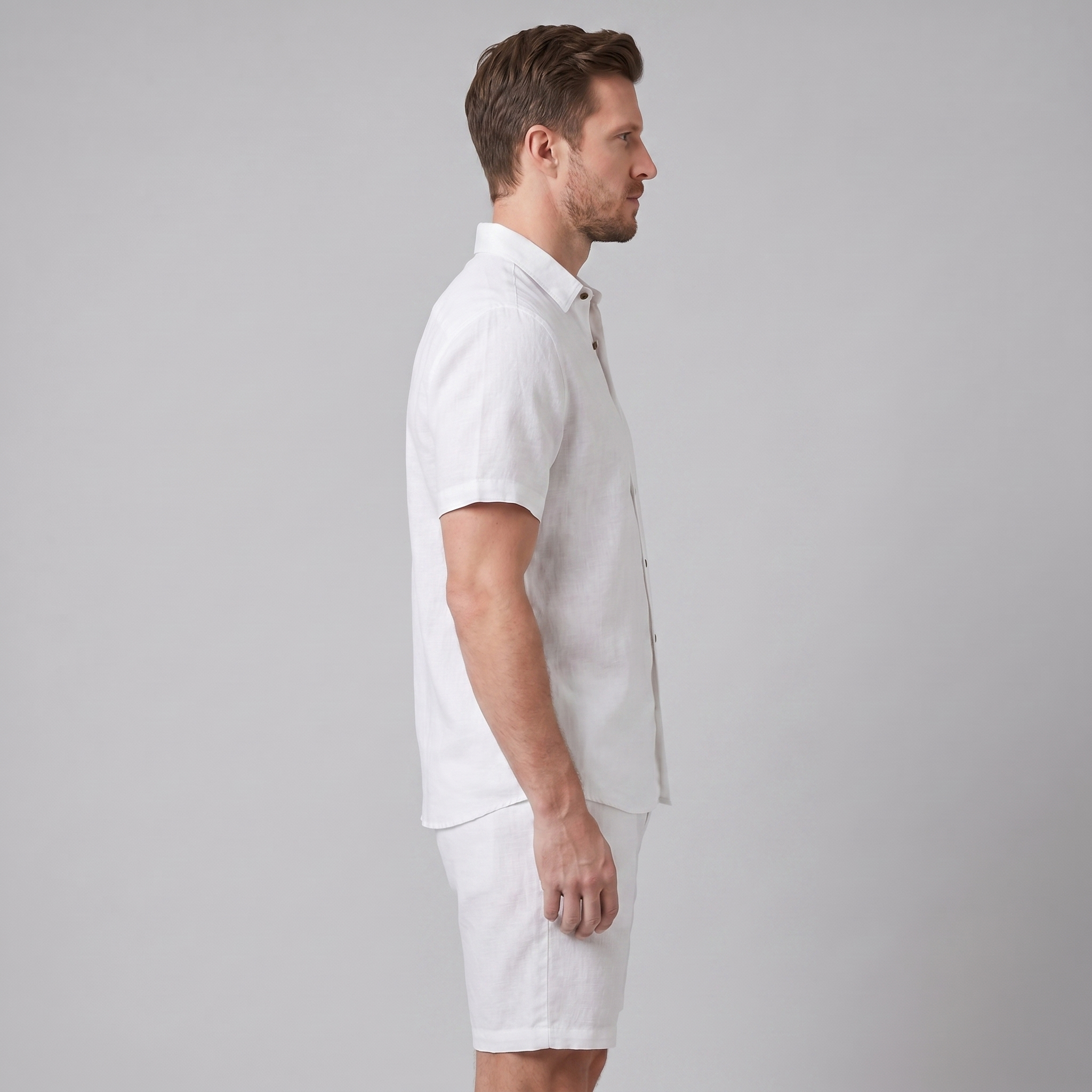 Men's Linen Camp Collar Shirt and Shorts Set