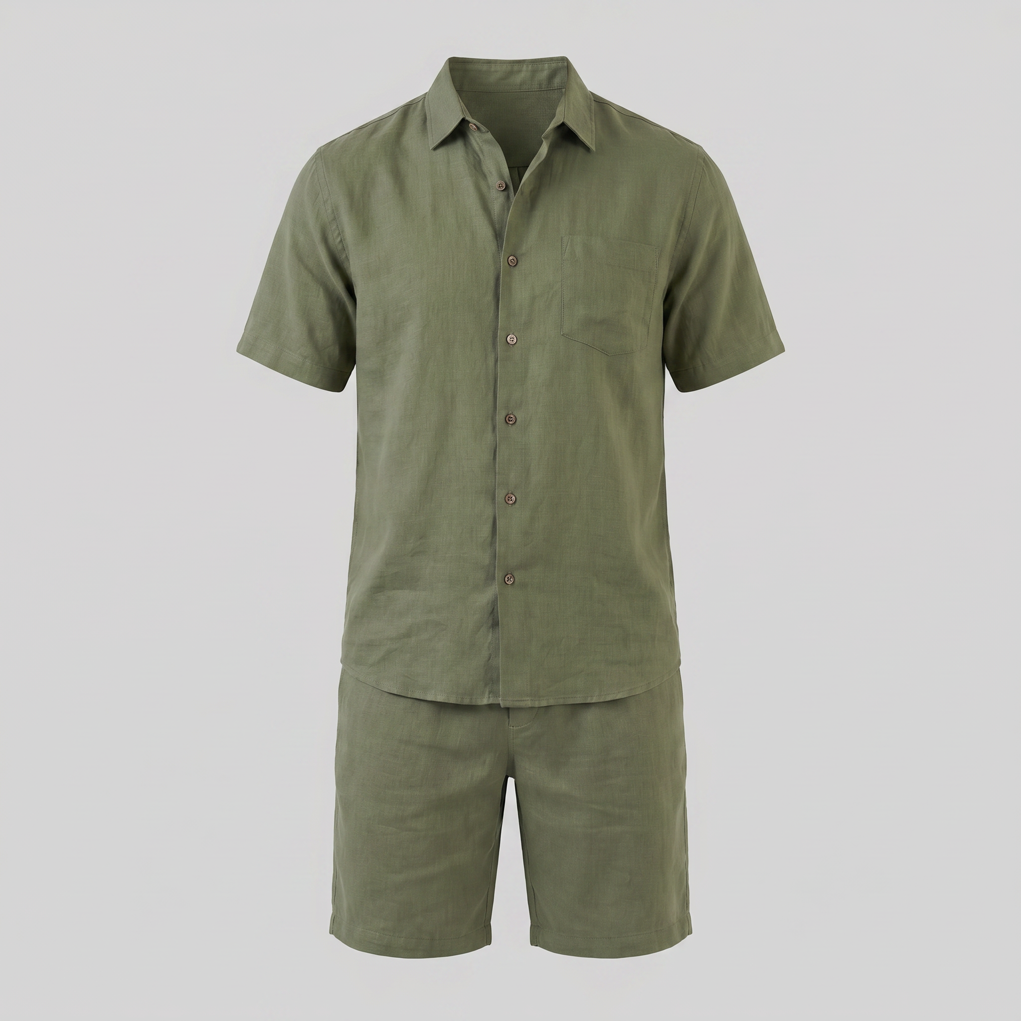 Men's Linen Camp Collar Shirt and Shorts Set