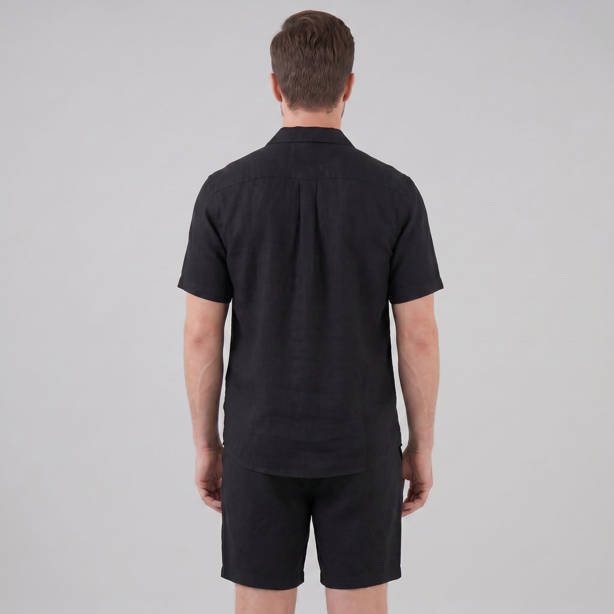 Men's Linen Camp Collar Shirt and Shorts Set