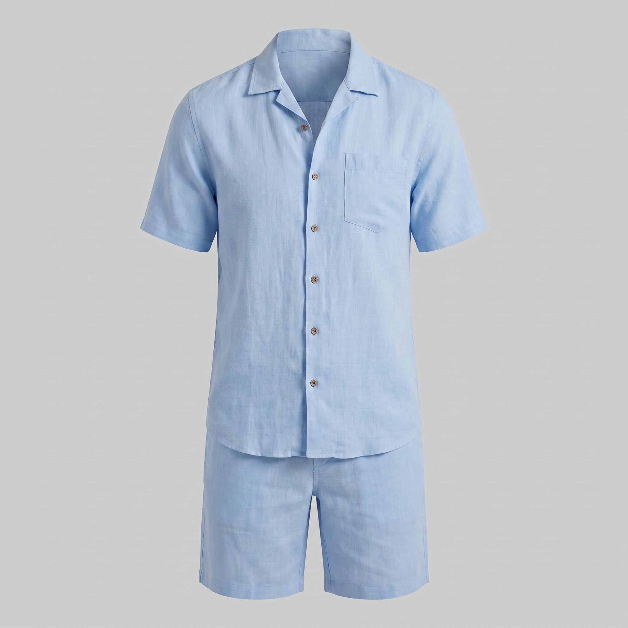 Men's Linen Camp Collar Shirt and Shorts Set