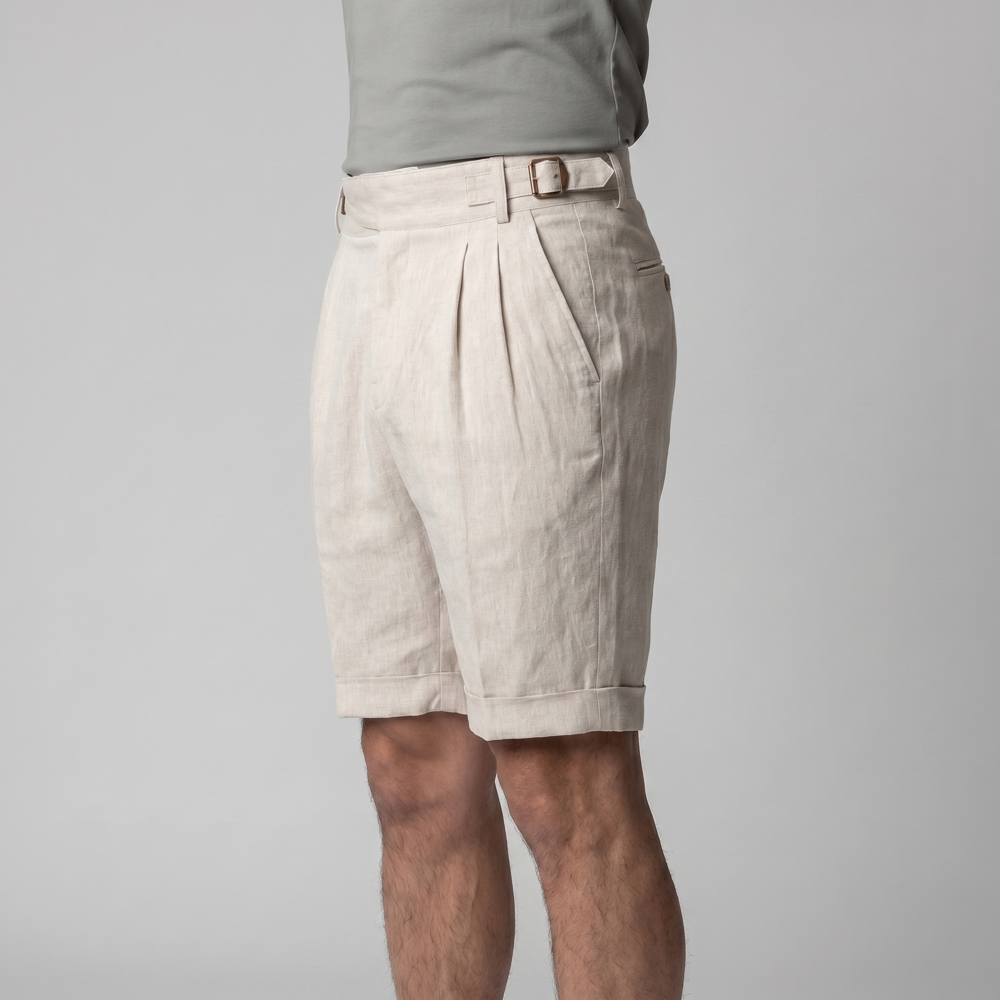 Men's Linen Classic Shorts with Adjustable Waist and Pleats