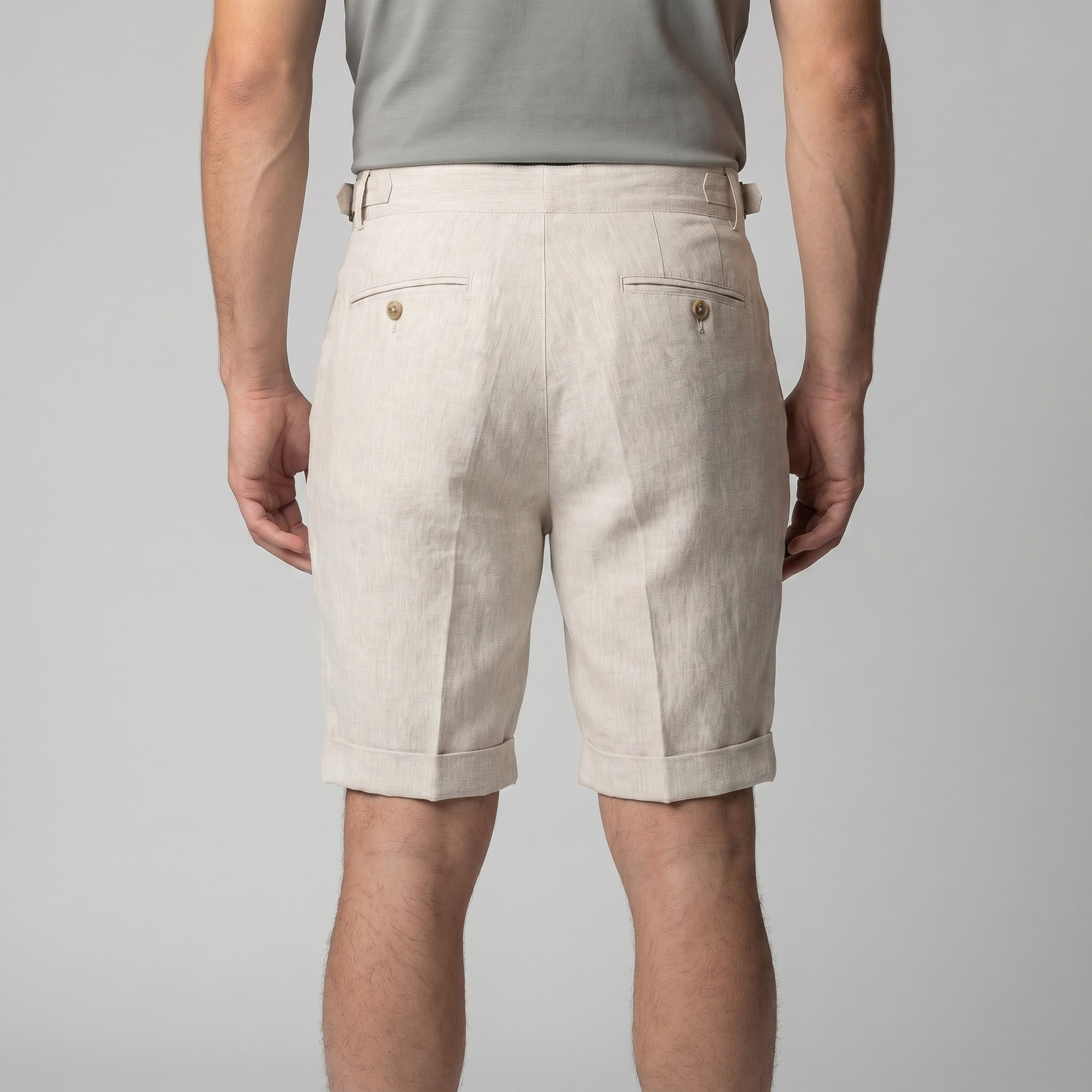 Men's Linen Classic Shorts with Adjustable Waist and Pleats
