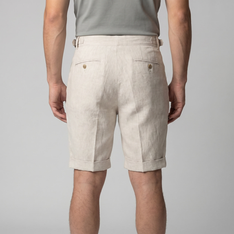 Men's Linen Classic Shorts with Adjustable Waist and Pleats
