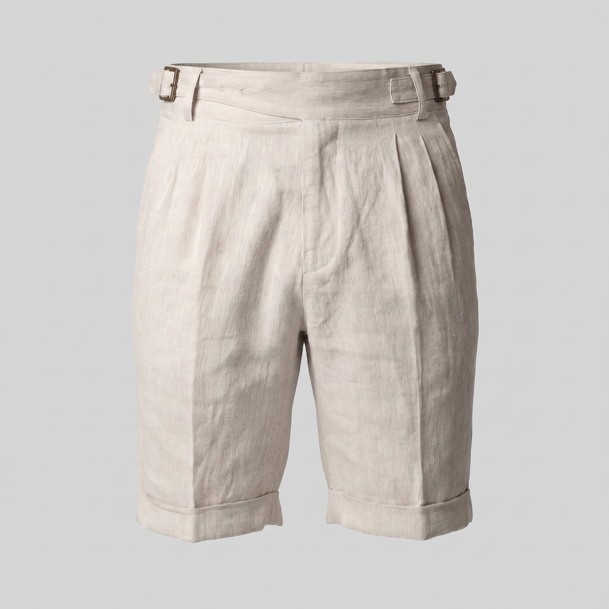 Men's Linen Classic Shorts with Adjustable Waist and Pleats