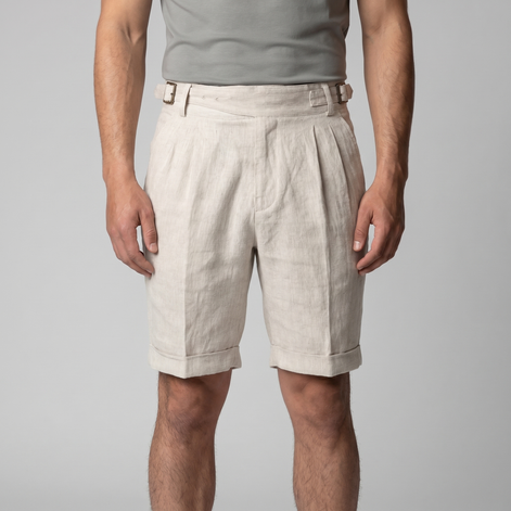 Men's Linen Classic Shorts with Adjustable Waist and Pleats