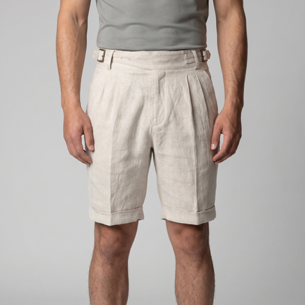 Men's Linen Classic Shorts with Adjustable Waist and Pleats