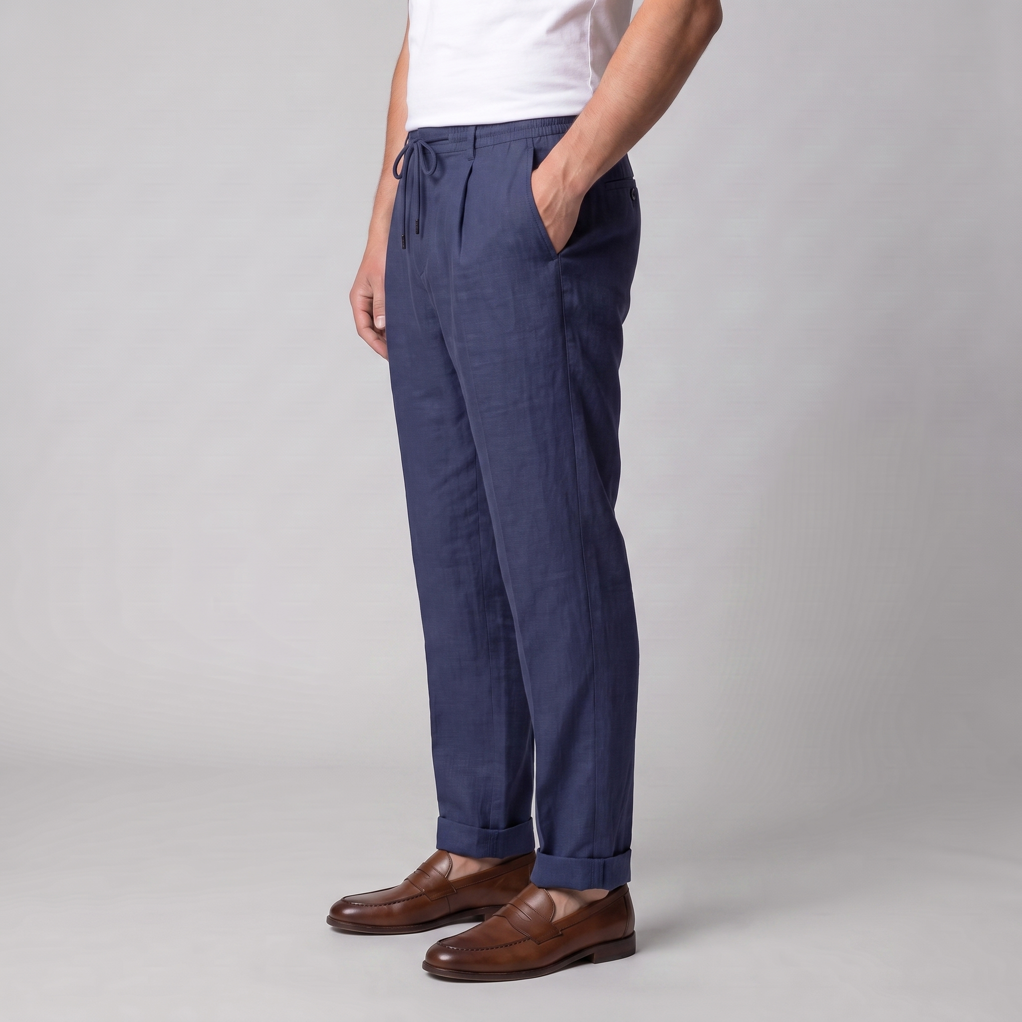 Men's Linen Drawstring Pleated Trousers