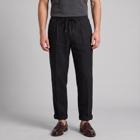 Men's Linen Drawstring Pleated Trousers