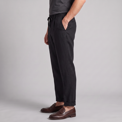 Men's Linen Drawstring Pleated Trousers