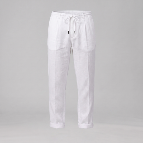 Men's Linen Drawstring Pleated Trousers