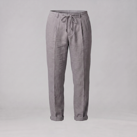 Men's Linen Drawstring Pleated Trousers