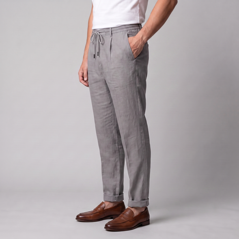 Men's Linen Drawstring Pleated Trousers