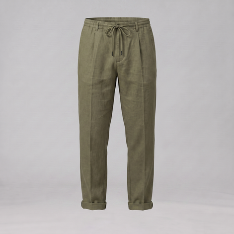 Men's Linen Drawstring Pleated Trousers